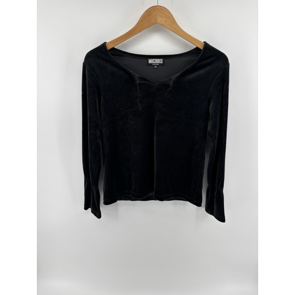 Vintage Michiko Koshino Velvet Long Sleeve Top Sz 38 Drawstring Neckline Chic